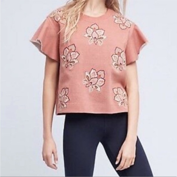 Chloe Oliver‎ Anthropologie Floral Embroidered Appliqué Metallic Padma Тор - Picture 12 of 12
